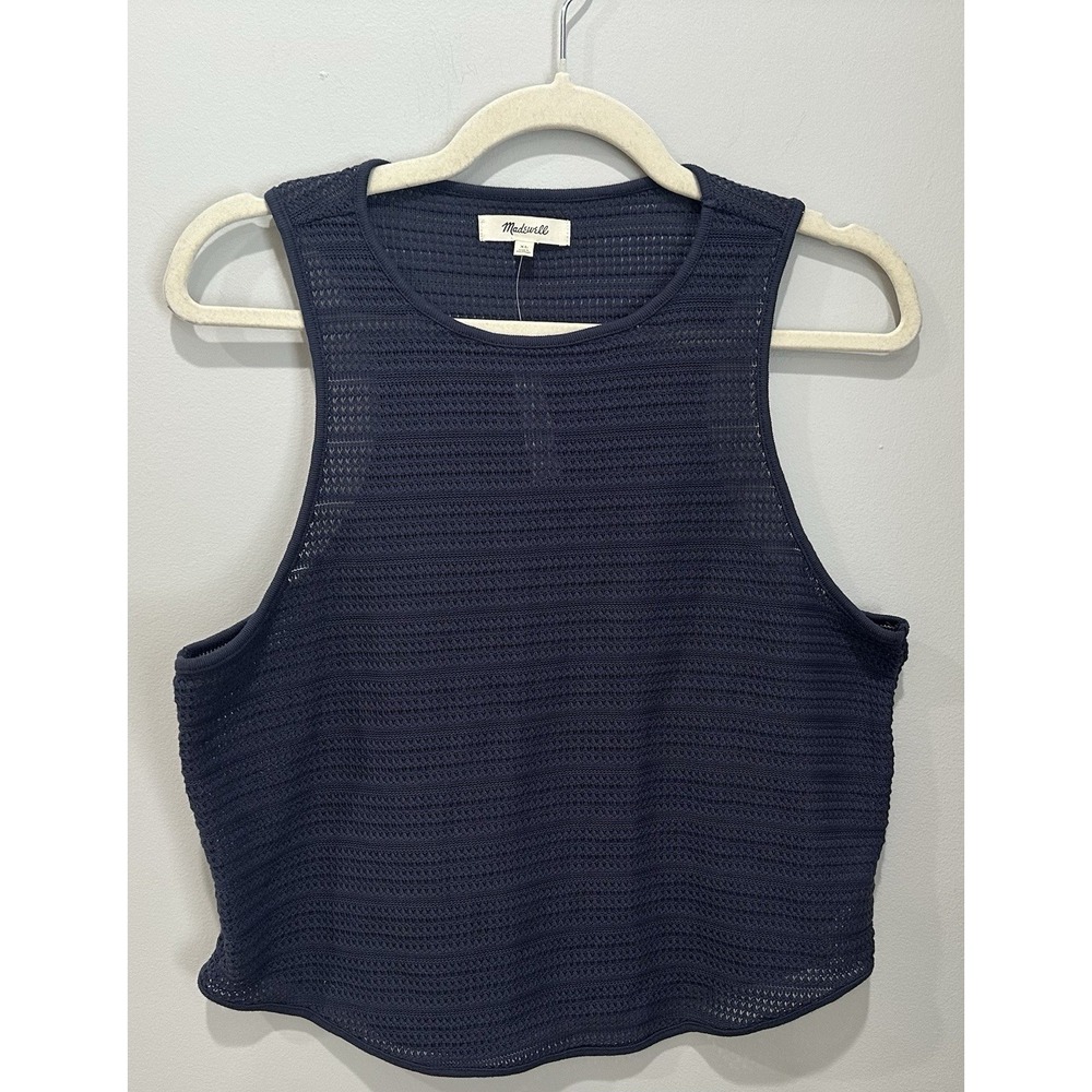 MADEWELL Cutaway Tank Women X Largr Crochet Knit Sleeveless Top Blue NR243 NWT
